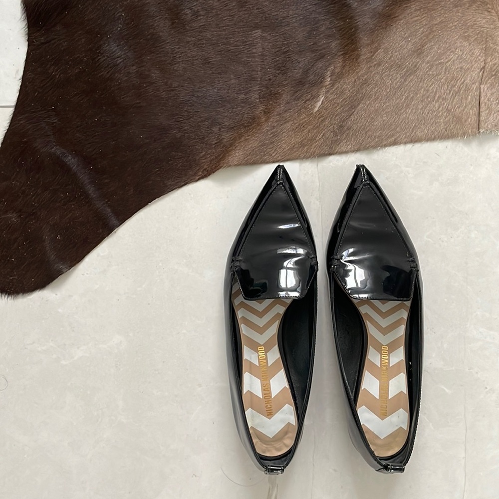 Nicholas Kirkwood Beya Black Patent Loafers Pointy 37.5